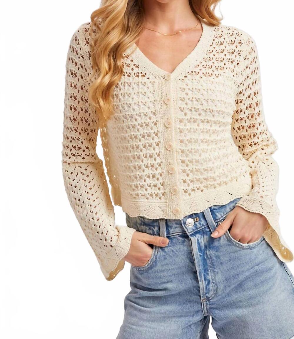 NEW BLUIVY button down open knit crochet cardigan in ecru